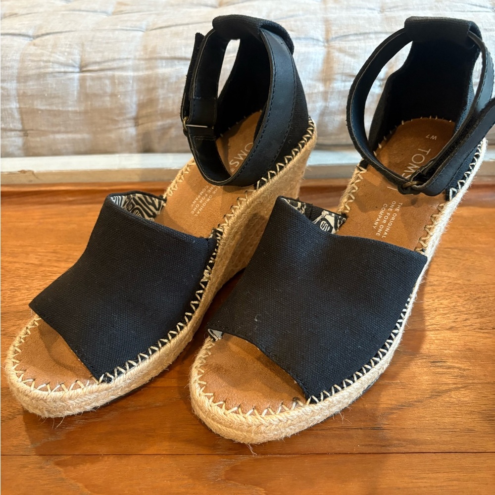 TOMS Black Espadrille Wedge Shoes
